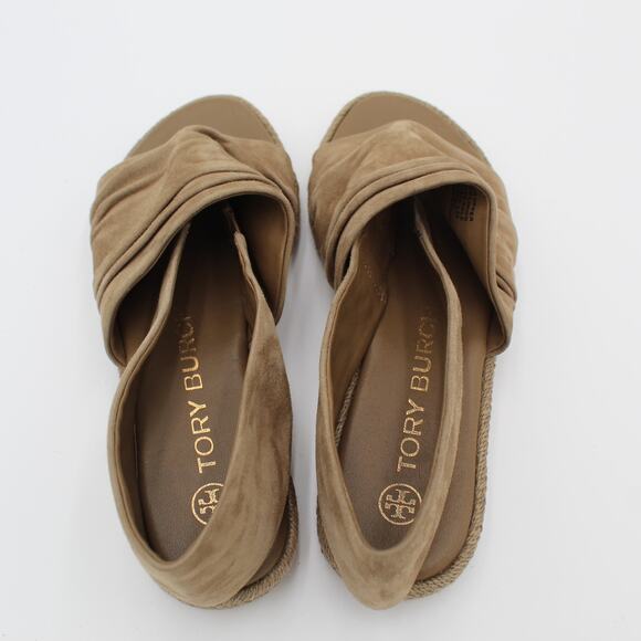 Tory Burch Sandals Women Size 5.5 Tan Suede Espadrille Slip On Slingback Shoes - Picture 4 of 9